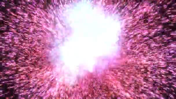 Pinkfarbenes Feuerwerk im Hintergrund. Teilchen funkeln explosionsartig auf Schwarz — Stockvideo