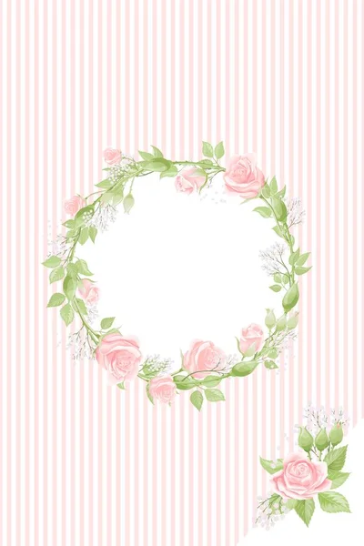 Crema rosa marco de la rosa en forma de círculo, mano dibujar vector poscard plantilla — Vector de stock