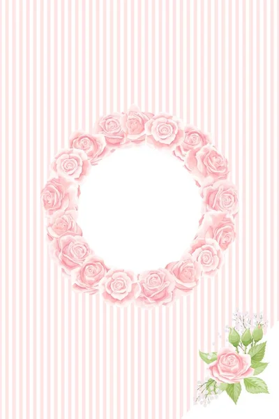 Rosa crema rosa rosa cornice a forma di cerchio, mano disegnare vettore poscard modello — Vettoriale Stock