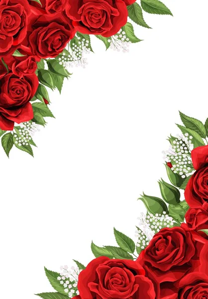 Πλαίσιο του κόκκινο άνθος τριαντάφυλλο λουλούδια για ευχετήρια κάρτα, γάμο ή ημέρα του Αγίου Βαλεντίνου. — Διανυσματικό Αρχείο