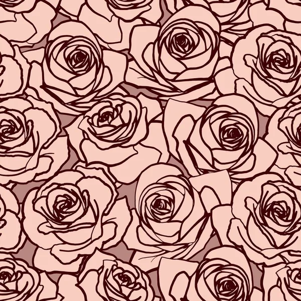 Schema senza soluzione di continuità vettoriale. Coffeeoutline fiori di rosa su sfondo scuro — Vettoriale Stock