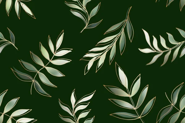 Elegante ramo de color verde oliva patrón sin costuras. Fondo de vector tropical de lujo — Vector de stock