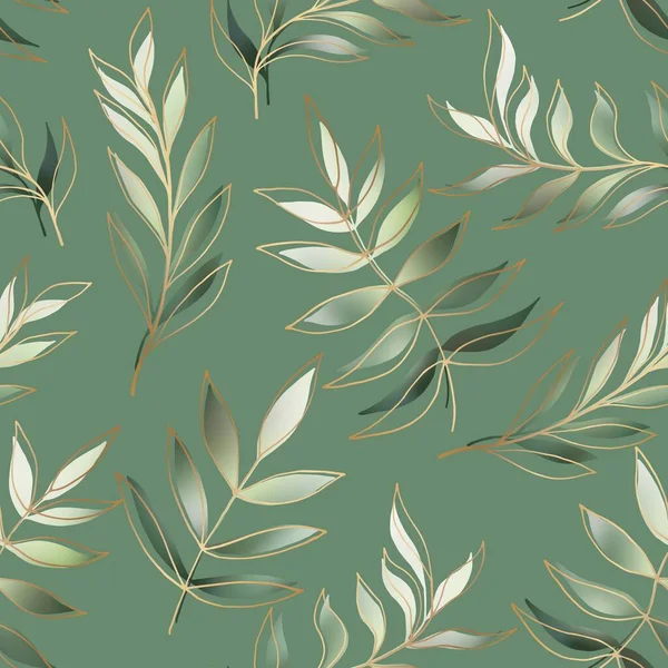 Hojas y ramas vector patrón sin costura. Hojas y ramitas de olivo — Archivo Imágenes Vectoriales
