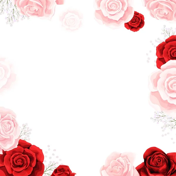 Cartão-postal retrô com belos botões rosa e rosas vermelhas. Ilustração vetorial — Vetor de Stock