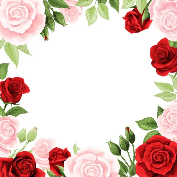 Postal retro con hermosos capullos de rosas rosadas y rojas. Ilustración vectorial — Vector de stock