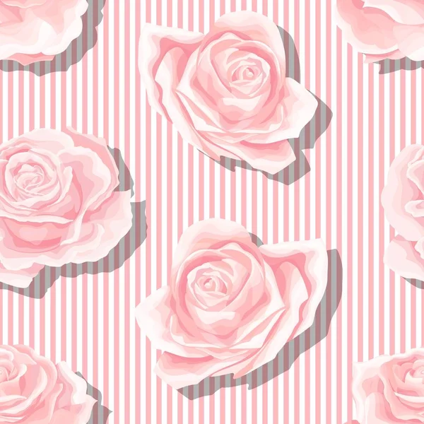 Rose crème motif vectoriel sans couture avec fond rayures verticales — Image vectorielle