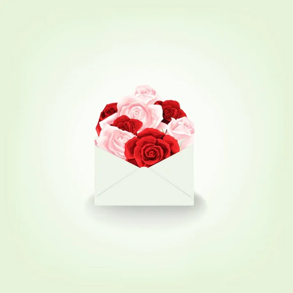 情人节或母亲节，红玫瑰和粉红玫瑰在邮件中的花束 — 图库矢量图片