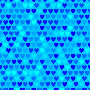 Filled seamless pattern of cyan hearts grid. Digital vector texture illustration. Sparse pattern of hearts. Stylish blue colored seamless background. Wrapping paper, carpet or clothing textile print