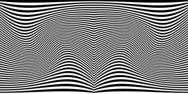Abstract background with black and white striped zebra, futuristic waves. Optical illusion. Vector geometrical landscape art illustration. Psychedelia toxic twirl art