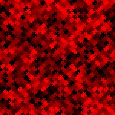 Ruby red puzzle background, banner, texture. Vector jigsaw section template. Background with puzzle scarlet pieces, mosaic, details, tiles, parts. Abstract rectangle jigsaw fabric print.