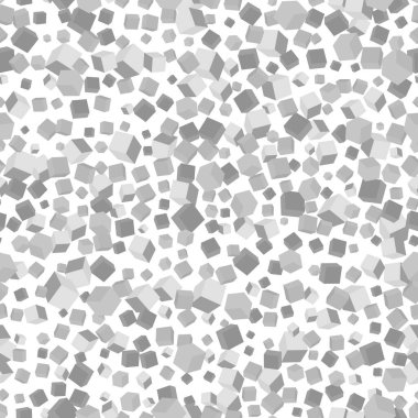 Vektör kaosu siyah ve beyaz yarım tonlarda kusursuz bir kalıpla örer. Renksiz 3 boyutlu küplerle ev dekorasyonu için yüzyılın ortası geometrik tekstil baskısı. Organik şekilli soyut basit arkaplan