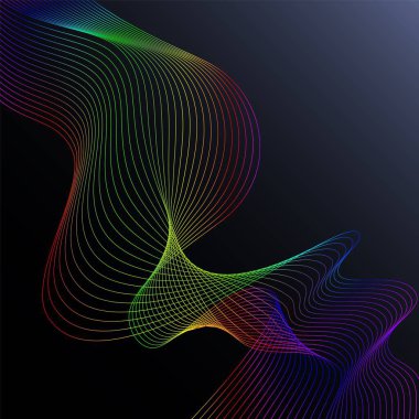 Siyah gradyan arkaplan üzerinde soyut basit arkaplan gökkuşağı çizgi etkisi. Evrensel renkli doğrusal soyut düz biçim.