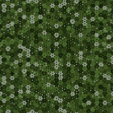 Ordu yeşili ve zeytin rengi orman kamuflajı kusursuz desen. Urban altıgen yılan derisi. Soyut ordu ve av süsü dokusu. Vektör illüstrasyon arkaplanı