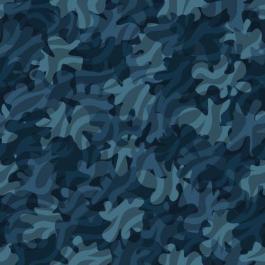 Kamuflaj şablonu. Zebra giyim tarzı kamuflaj tekrarı. Denim mavi renkleri kentsel, donanma ya da hava kuvvetleri dokusu. Tasarım elemanı. Vektör illüstrasyonu.