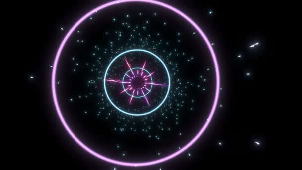 Blue Violet Hyperspace Tunnel Motion Background Amazing Neon Glow Circles — Stock video