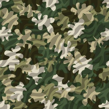 Camouflage seamless pattern background. Classic clothing style masking camo repeat print. Green brown olive colors autumn forest texture. Vector illustration for fashion prints