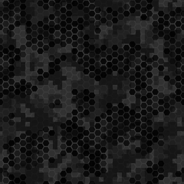 Textura Inconsútil Rejilla Hexagonal Gris Oscuro Con Píxeles Resumen Militar — Vector de stock