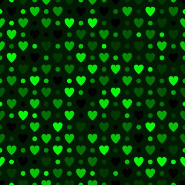 Mozaik zümrüt yeşili kalpler. Sevgililer Günü için dekoratif Vektör dokusu. Moda baskıları için zarif bir şablon. Vektörsüz basit geometrik desen