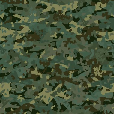 Kamuflajsız model arka planı. Klasik giyim tarzı kamuflaj tekrarı. Yeşil bataklık yosunu renginde palet ormanı bataklık dokusu. Vektör illüstrasyonu.