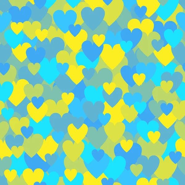 Azul Amarelo Coração Sem Costura Padrão Meios Tons Decorativos Bandeira — Vetor de Stock