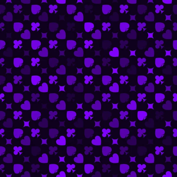 Seamless Pattern Background Suits Hearts Diamonds Clubs Spades Vector Purple — Vetor de Stock