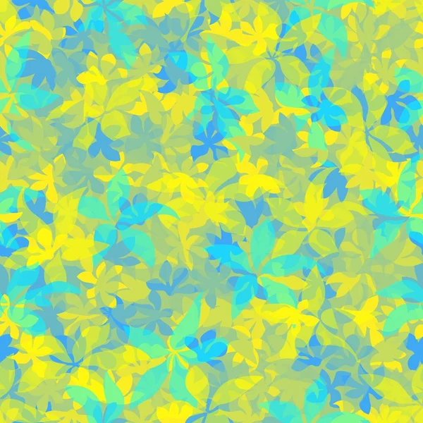 Vector Seamless Vintage Floral Pattern Stylized Yellow Blue Silhouettes Flowers — Stockvektor