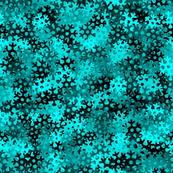 Vector Holiday Texture Seamless Winter Pattern Pretty Snowflakes Cyan Halftones — Vetor de Stock