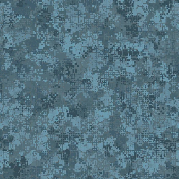 Texture Military Teal Blue Camouflage Seamless Pattern Urban Hexagon Snakeskin — 图库矢量图片