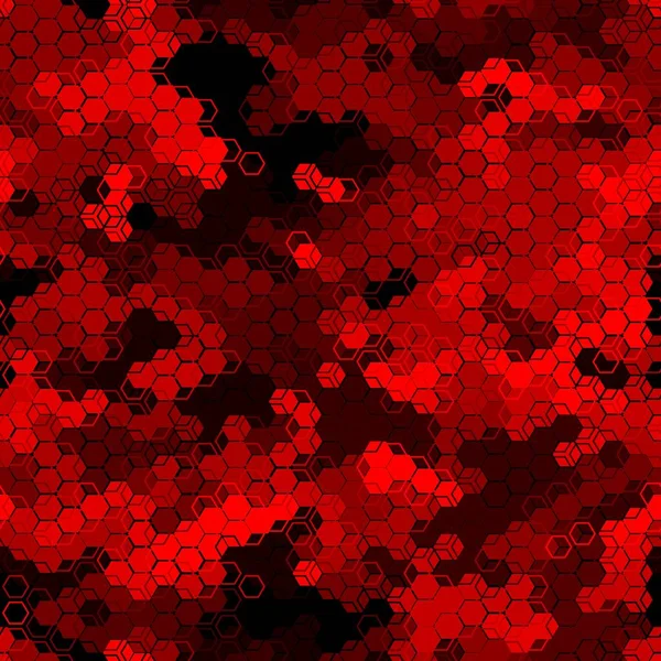 Scarlet Ruby Pattern Hexagons Squares Scarlet Black Halftone Colors Seamless — ストックベクタ