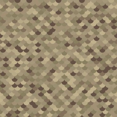 Abstract beige and tan halftones fish scale surface. Colored camouflage scale texture. Desert seamless pattern with reptilian scales. Vector simple background illustration for design