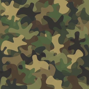 Camouflage seamless pattern background. Classic clothing style masking camo repeat print. Green brown tan colors forest swamp texture. Vector illustration.