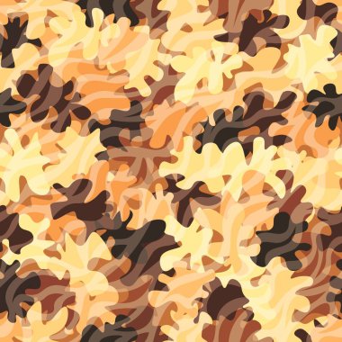 Kamuflaj bej kum arka planı. Zebra giyim tarzı kamuflaj tekrarı. Çöl, terracotta, turuncu renkli dokular. Tasarım elemanı. Vektör illüstrasyonu