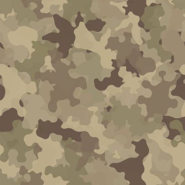 Camouflage seamless pattern background. Desert urban clothing style masking camo repeat print. Beige and tan colors decorative texture. Design element vector illustration.