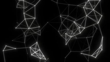 Renkli ışıkla bağlı parçacıkların dalga dansı hareketi. Dalgalar üzerinde hareket eden modern ve teknolojik tarzda. Virüs biyohücresi ya da verisinin soyut bağlantılarının çizimi