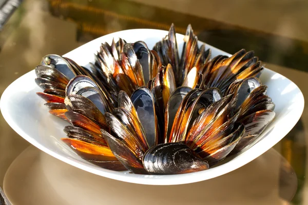 Mejillones en el plato — Foto de Stock