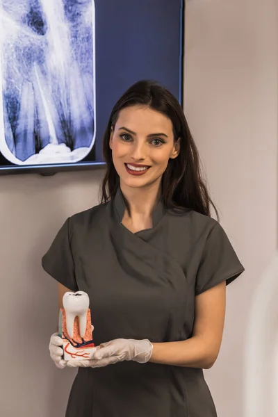 Dentista Trabalhando Implante Dentes Laboratório Médico — Fotografia de Stock