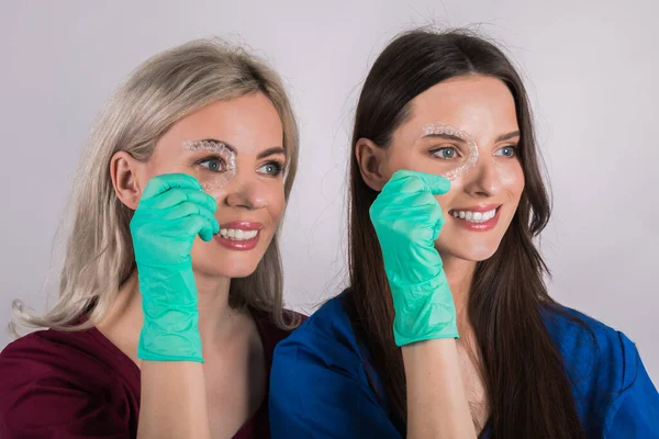 Close Young Beautiful Womans Smiling Hand Holding Dental — Stock Photo, Image