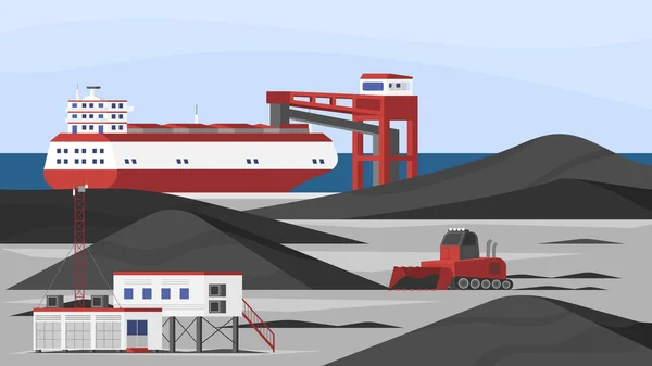Вугільний Корабель Розвантажує Вугілля Вугільний Двір — стоковий вектор