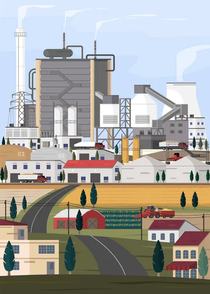 生物质能 生物质能发电厂为工厂和城市提供电力 — 图库矢量图片