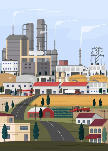 生物燃料能源 生物燃料发电厂为工厂和城市提供电力 — 图库矢量图片