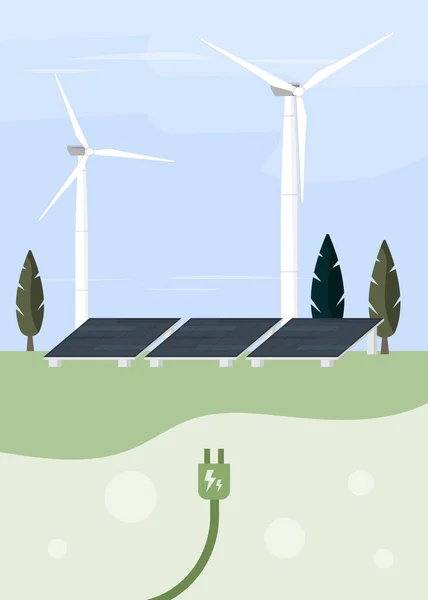 Turbina Eólica Energía Células Solares Con Enchufe Energía Icono Eléctrico — Vector de stock