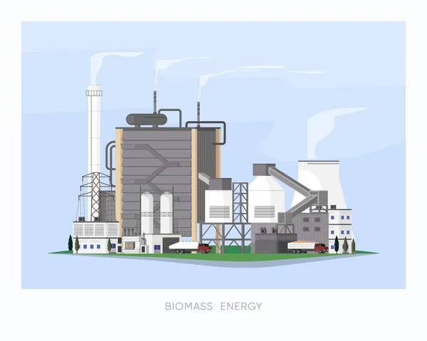 Biomassa Energie Biomassacentrale Die Elektriciteit Levert Aan Fabriek Stad — Stockvector