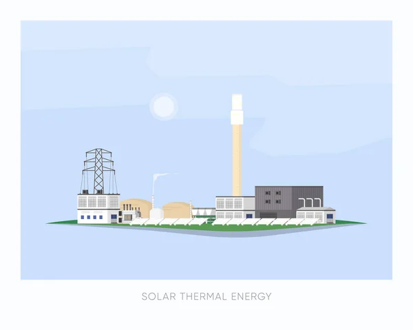 太阳能热能 太阳能火力发电厂向工厂和城市供电 — 图库矢量图片