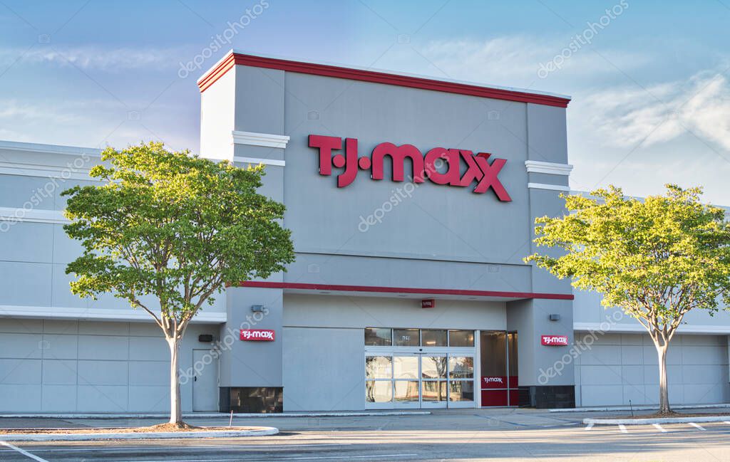 Houston, Texas USA 07-15-2022: T.J. Maxx storefront and building exterior in Houston, TX. American discount department store chain founded in 1976.