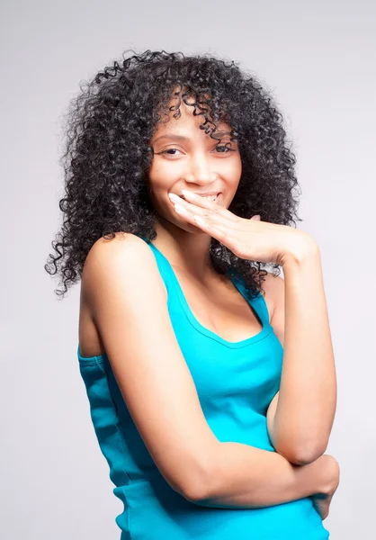 Mulatto girl with dark curly hair — Stock Photo, Image
