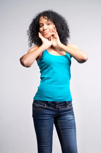 Mulatto girl with dark curly hair — Stock Photo, Image