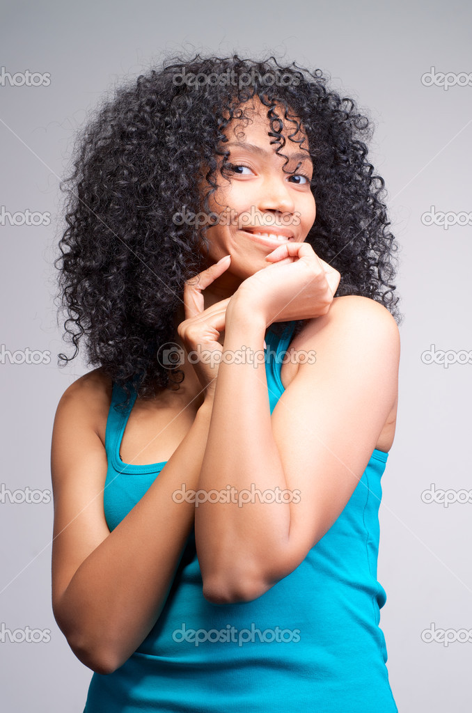 Mulatto Girl With Dark Curly Hair Stock Photo C Erashov