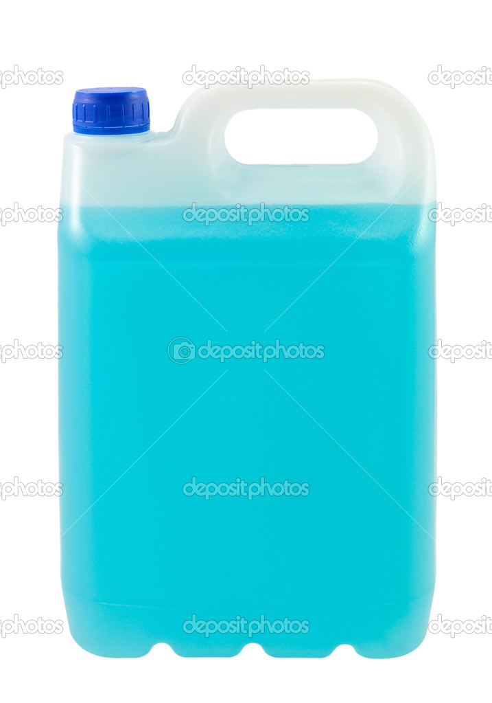 Canister with blue liquid