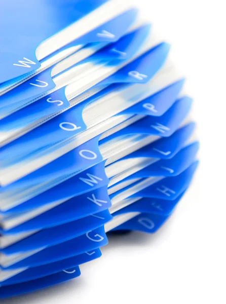 Blue organizer by letters — Stock Photo, Image