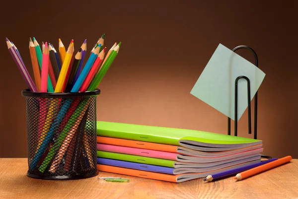 Stationery set on wooden table — Stock Photo, Image